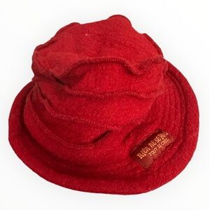 VINTAGE HANDMADE Organic Wool Cotton Fleece Woven Knit Red Hat Cap Women M